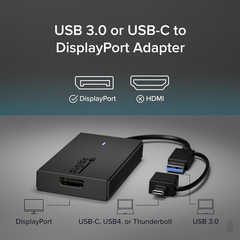 Plugable USB to DisplayPort Adapter - Connect via USB-C or USB 3.0 to Add a 2560x1440 Display – Compatible with Mac M1/M2/M3/M4, Windows, and ChromeOS - Image 2